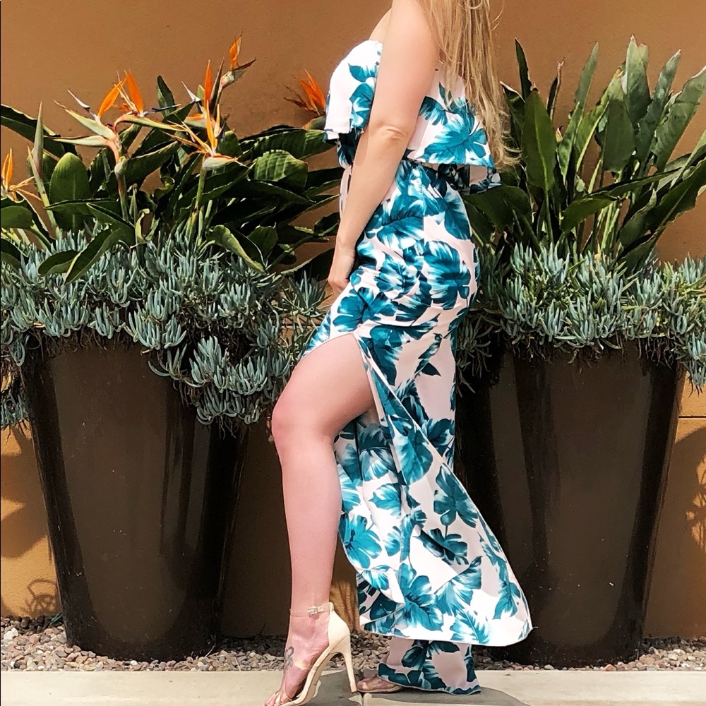 Strapless Floral Jumper / Spring Jumper / Side Slit Pants / Strapless Jumper
